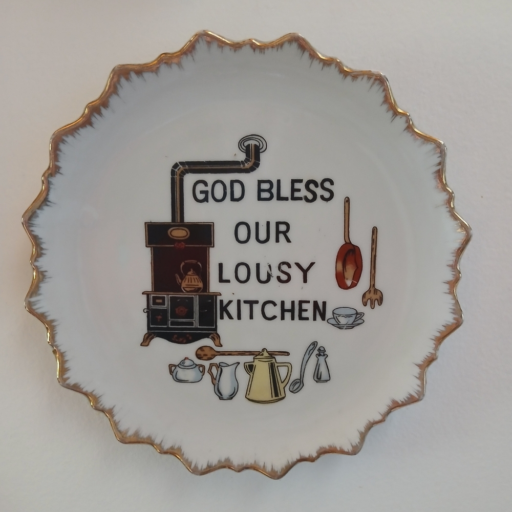 Vtg "God Bless Our Lousy Kitchen" Gold Trim Decorative Plate Kitsch Farmhouse - Picture 6 of 6